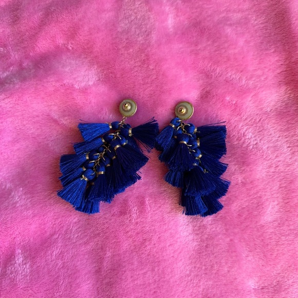 Etsy Royal Blue and Gold Tassel String Dangle Boho Earrings - Picture 2 of 4